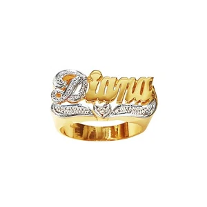 Lee094D Gold Namensring personalisiert feiner Schmuck Herzschwanz mit Diamant & Pavecut - Bild 1 von 3