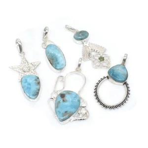 Mixed Styles Larimar Pendant Lot 5 Pcs 925 Silver Plated Handmade Jewelry 2" - Picture 1 of 4
