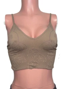 Free People Candy Seamless Bra Cami Top Sand M/L Nwt Textured Floral Active Wear - Picture 1 of 3