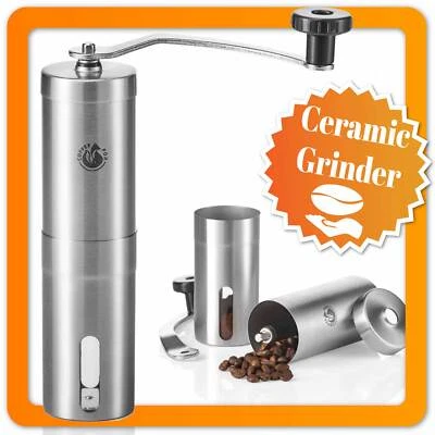 COFFEE FOX Manuelle Kaffeemühle aus Edelstahl - Design Handkaffeemühle mit Keramikmahlwerk