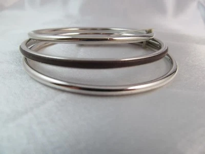 NWT RALPH LAUREN SILVER & BROWN 3 piece STACK BANGLE BRACELET SET, LBN1212 - Image 1 of 3