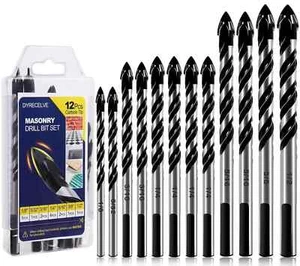 12-PCS Masonry Drill Bit Set & Concrete Drill Bit Set, 1/8 to 1/2 inch - Picture 1 of 7