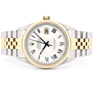 Rolex DateJust 16013 18K Two Tone Factory White Buckley Dial 36MM Wristwatch - Picture 1 of 4