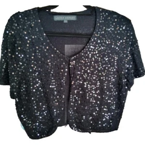 Laura Ashley Black Sequin Short Sleeve Stretchy Bolero Shrug Jacket Size (L) =14 - Picture 1 of 11
