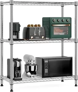 36 in Tall 3 Tier Shelving Units Metal Shelves Rack Pantry Wire Shelf Adjustable - Picture 1 of 8