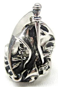 Vintage 1985 Grim Reaper Biker Ring DS Men’s Ring Gothic Skull Silver 8.75 Size - Picture 1 of 6