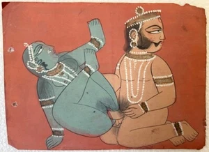 Antigua pintura erótica rara pintada a mano desnuda antigua india mogol rey y reina - Imagen 1 de 3
