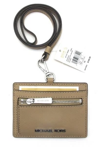 NUEVO CON ETIQUETAS Auténtico MICHAEL KORS JET SET Viaje Cuero EW Estuche para Tarjetas ID Cordón Camel - Imagen 1 de 5