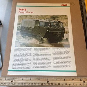 Vintage FMC M548 Cargo Carrier Military Vehicle Brochure Radar Weapons Station - Picture 1 of 2