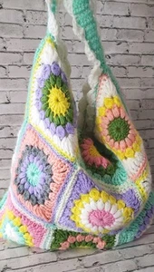 Crochet Granny Square Crossbody Bag Purse Retro Groovy Boho Festival Cottagecore - Picture 1 of 17