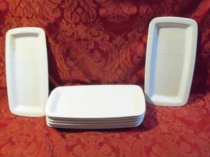 Ikea White Ribbed Set of 8 Approximately 8” x 4” Plates #18691 - Picture 1 of 5