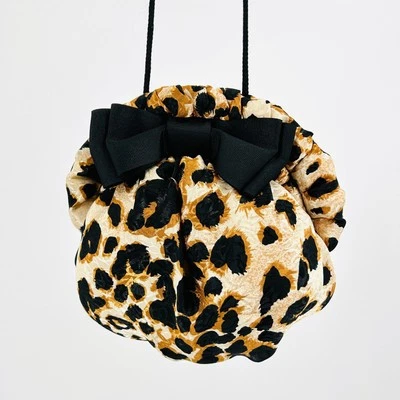 Bolso de Noche Y2K Carol Lahm Sloane Runchado Leopardo Satinado Volantes + Lazo Negro Foto 1 de 4