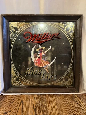 Miller High Life Vintage Mirror Woman Raising a Toast Sitting On the Moon - Image 1 of 3
