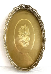 BANDEJA DE VANIDAD OVALADA VINTAGE ART NOUVEAU Hollywood Regency diseño rosas - Imagen 1 de 5