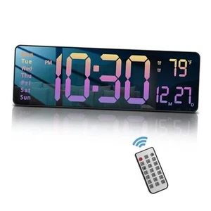 Modern 16" Large Digital Wall Clock with Remote Control, 16 INCH Gradient Pink - Picture 1 of 8