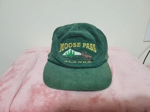 Vintage Green Corduroy Moose Pass Alaska Trucker Snapback Hat - Picture 1 of 10