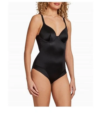 NICOLE MILLER Shiny Micro Shaping Underwire Bodysuit Black Womens Size M NWT $48 - Imagem 1 de 4