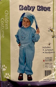 Baby blaues Kinderkostüm blaue Hinweise Overall Kopfschmuck NEU Kleinkind M Alter 3-4 - Bild 1 von 3