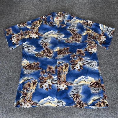 Hilo Hattie Hawaiian Shirt Mens 2XL Blue Palm Tree Floral Aloha Vacation Resort - Image 1 of 4