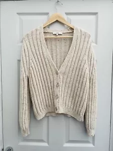 NEXT Oat Fleck Rib Knit 36% Wool V Neck Cardigan Sz M 12 Mint Condition - Picture 1 of 5