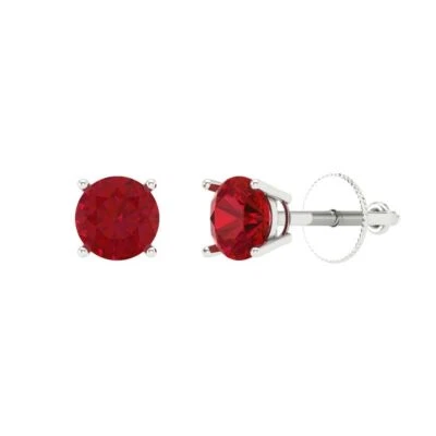 Simulated Ruby Stud Earrings for Women, Screw back (0.2 cttw, 3.0mm, Round-Cut) - Image 1 of 4
