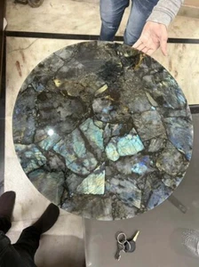 Unique Round Labradorite Coffee Table Handcrafted Gemstone Luxury Home Decors - Picture 1 of 8