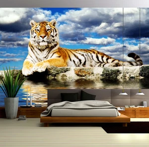3D Water Resting Tiger 210 Paper Wall Print Wall Decal Wall Deco Indoor Murals - Picture 1 of 8
