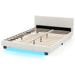 Bett mit LED Beleuchtung 140 x 200 cm Polsterbett mit Lattenrost Bettgestell Bet - Bild 1 von 7