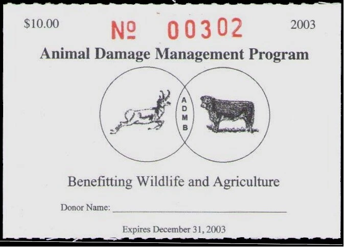 XItem Wyoming Animal Damage Mgmt 2003 $10.00 (antelope/steer) - Image 1 of 1