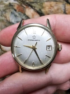Vintage Eterna Matic Automatic Watch Men 34mm 14k Gold Filled Date Repair - Picture 1 of 12