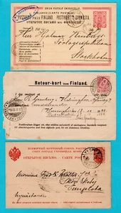 FINLAND 2 postal cards 1886 Borga, 1891 Ykspila + retour card 1899 Walkeakoski - Picture 1 of 2