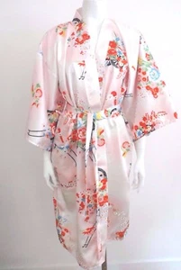 VESTIDO LARGO ENVOLVENTE KIMONO ROSA ESTAMPADO FLORAL ICHIBAN 42 HECHO EN JAPÓN - Imagen 1 de 4