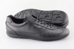 Men's PRADA 'Logo' Black Leather Sneakers Size US 11.5 PRADA 10.5 - Picture 1 of 6