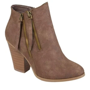 Journee Collection Women's Vally Heeled Ankle Bootie Grey Faux Leather Brown 8.5 - Picture 1 of 7
