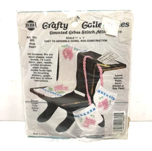 NeedleMagic Crafty Collectibles Cross Stitch Miniatures Pink Heart school desk - Picture 1 of 2