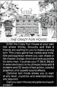 TI-99/4A MILLERS GRAPHICS THE CRAZY FUN HOUSE 5.25 FLOPPY DISK WITH INSTRUCTIONS - Picture 1 of 1