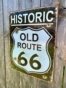 SALE! Route 66 Weathered Vintage Metal Tin Sign Wall Decor Garage Biker Bar Art - Picture 1 of 6