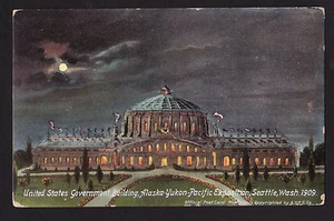 1909 AYPE exposition United States Govt.Bldg.at night Seattle official postcard - Picture 1 of 2