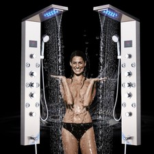 Shower Panel Column LED Shower Faucet Set Brushed Nickel Temperature Display