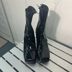 Jeffrey Campbell Kalopsia Pat Black Stack Block Heel Ankle Boots Size 11 NWOT - Picture 1 of 11