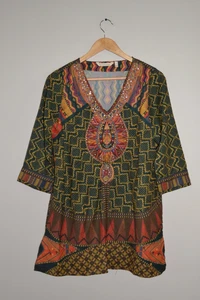 Soft Surroundings Dashiki Boho 3/4 sleeve Sequin Embroidered Lightweight Tunic S - Picture 1 of 8