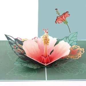 Tarjeta de felicitación en blanco emergente LovePop Hibiscus Bloom floral 5x7 3D LP2422 - Imagen 1 de 3