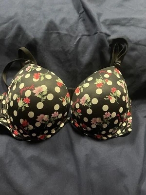 VS pink Super push up bra size 36c Polka Dot Floral Never Worn NWT Black White - Image 1 of 4