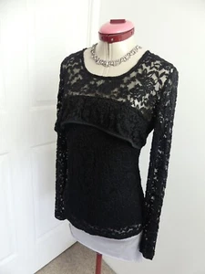 AFTER RAIN Black Lace TOP Size 12 NWT NEW Long Sleeve Ruffle Lined Gothcore - Picture 1 of 6