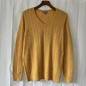 Plain Yellow V Neck Jumper Sweater Womens Size M Cable Knit Top Laura Scott - Picture 1 of 4
