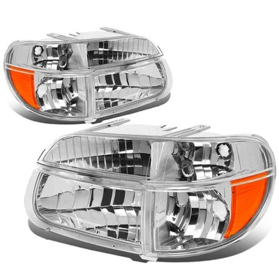 Fit 1995-2001 Ford Explorer Pair Chrome Housing Amber Corner Headlight/Lamp Set - Image 1 of 4