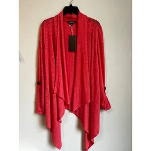 Laurel Grey Coral Slub Cardigan Duster Waterfall Drape Button Cuff Women S NWT - Picture 1 of 7