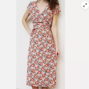 J. Crew Mercantile Floral Midi Wrap Short Sleeve Dress Viscose Red Pink Women S - Picture 1 of 10