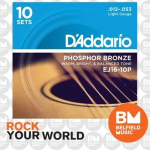 10 Pack of D'Addario EJ16 Acoustic Guitar Strings Phosphor Bronze 12-53 Light - Picture 1 of 2
