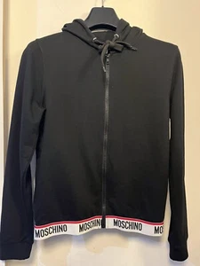 Moschino Womens Black Logo Tape Cropped Hoodie Size S UK 10 BNWT - Picture 1 of 9